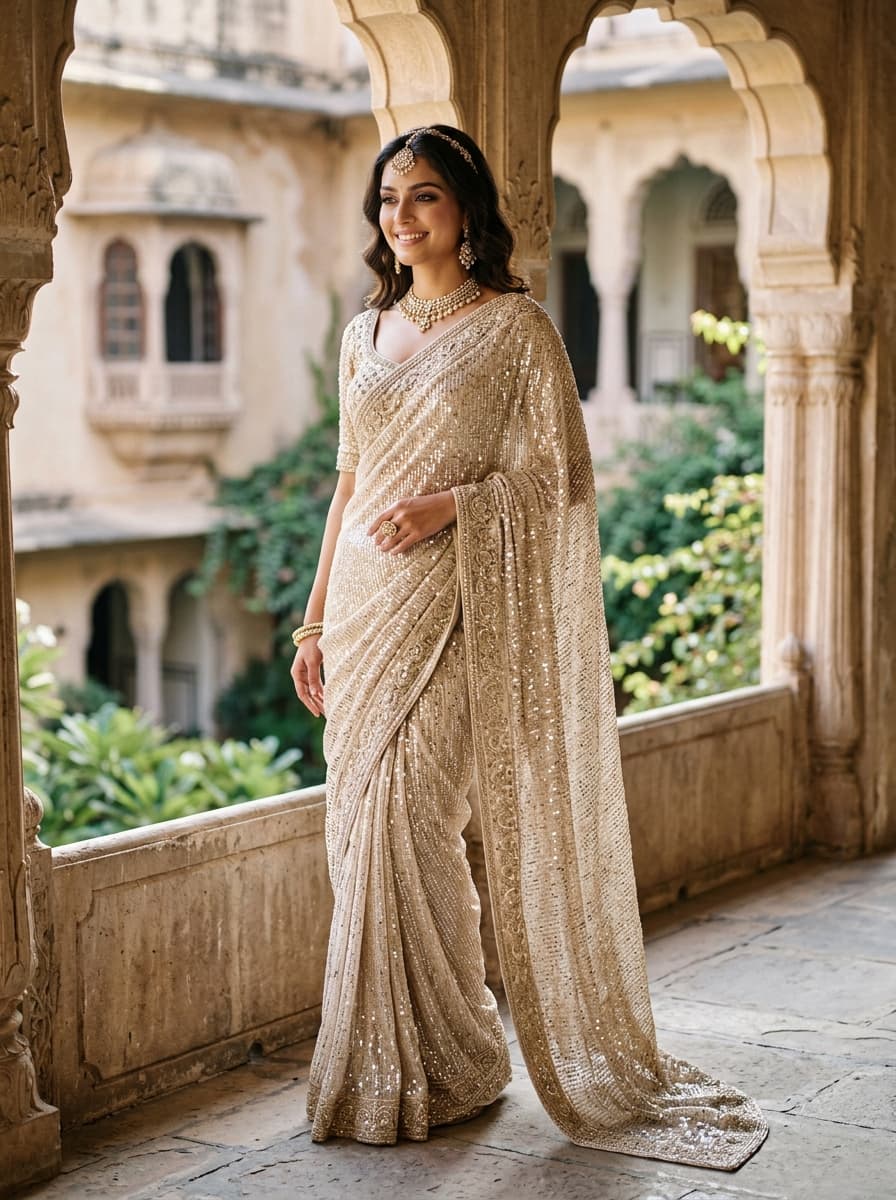 Champagne Sequin Sari